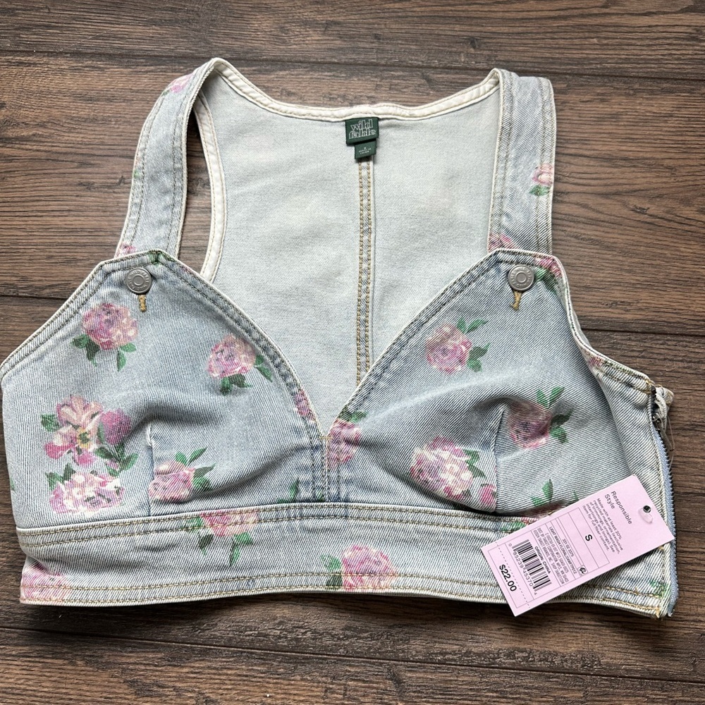 Target Light Blue Floral Denim Top